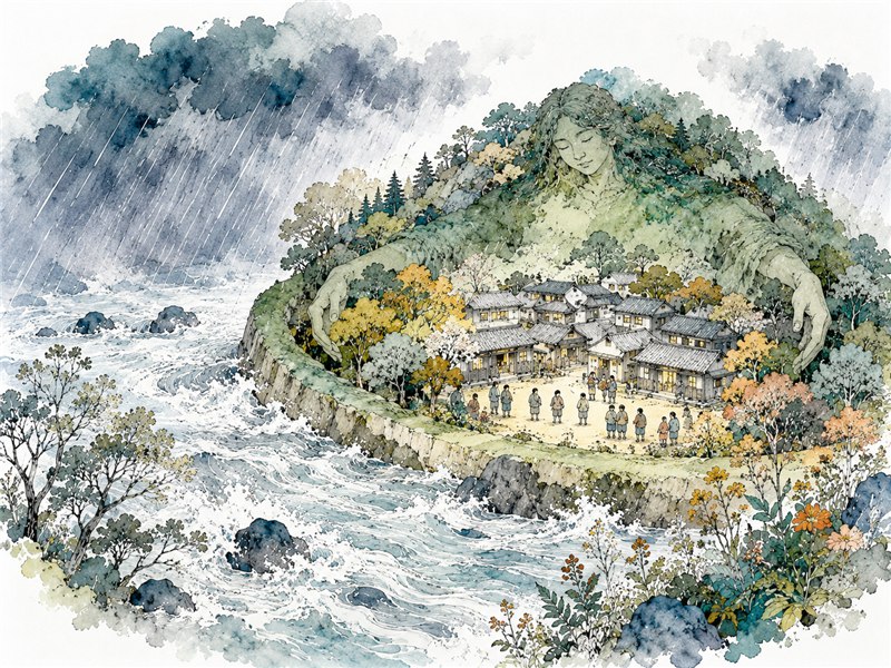 応永の洪水と、まもりがみ：栗熊に伝わる昔話のイラスト